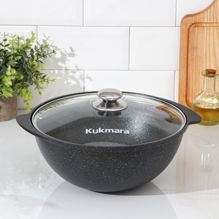 Казан, 4,5 л, стеклянная крышка, литые ручки, антипригарное покрытие, цвет тёмный мрамор Казан, 4,5 л, стеклянная крышка, литые ручки, антипригарное покрытие, цвет тёмный мрамор