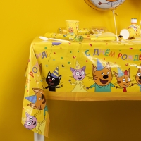 Скатерть одноразовая, Три Кота, жёлтый, 120х180 см Скатерть одноразовая, Три Кота, жёлтый, 120х180 см