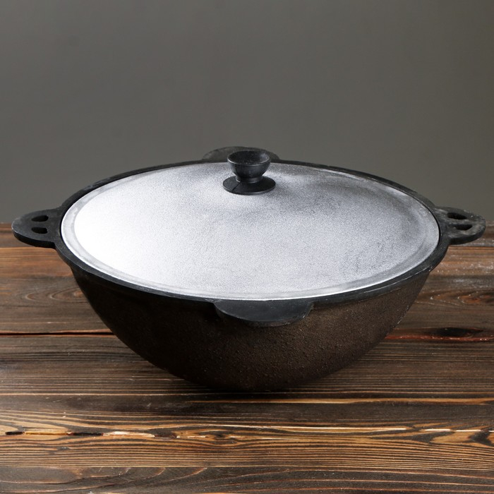 Казан чугунный, 8 л, круглое дно, алюминиевая крышка Казан чугунный, 8 л, круглое дно, алюминиевая крышка