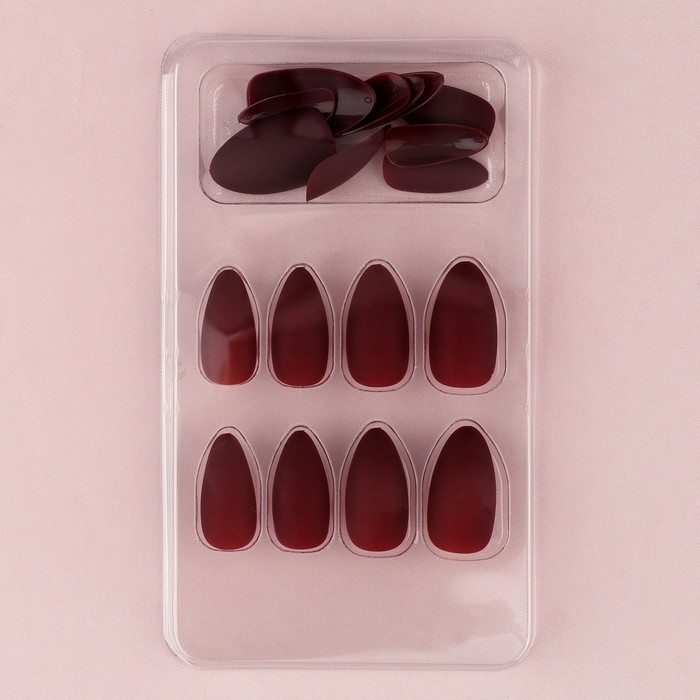 Накладные ногти &laquo;Бордо&raquo;, 24 шт, клеевые пластины, форма миндаль, цвет матовый бордовый
