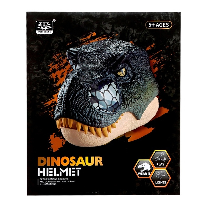 Интерактивный шлем динозавра &laquo;Тираннозавр&raquo;, свет, звук, работает от батареек