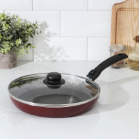 Сковорода &laquo;Альфа&raquo;, d=28 см, съёмная ручка, стеклянная крышка, антипригарное покрытие, цвет бордовый