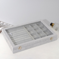 Подставка для украшений &laquo;Шкатулка&raquo; 9 полос, 12 ячеек, 35&times;24&times;4,5, стеклянная крышка, цвет серый