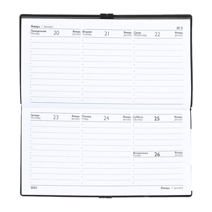 Еженедельник датир 2025г 175х95мм мягк обл иск кож 64л ESCALADA, бл тис, бл 70 г/м&sup2;,чёрный