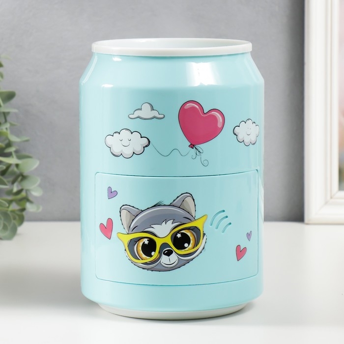 Копилка пластик Копилка пластик "Банка. Енотик" кодовый замок, звук АА голубой 15х21 см