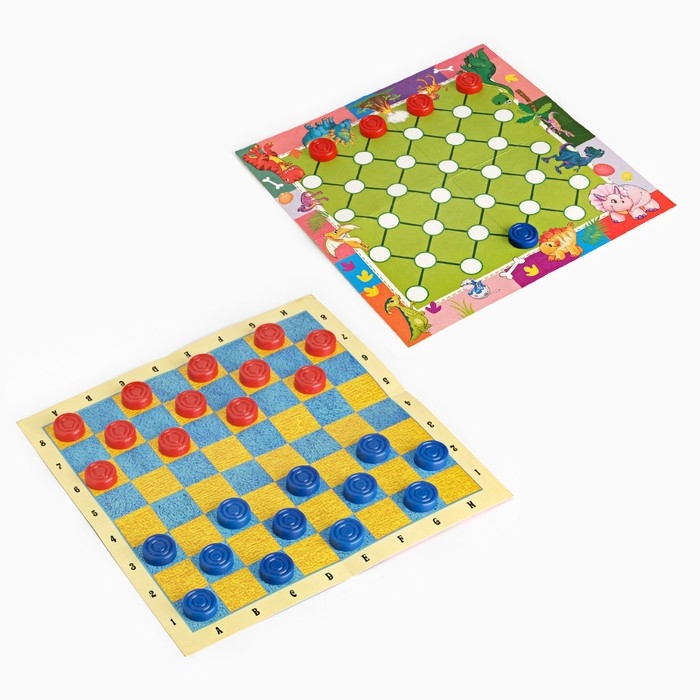 Настольные игры 2 в 1 "Диношашки": шашки, хищники и травоядные, d-2.2 см, 31.2 х 31.2 см