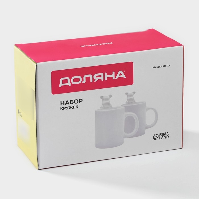 Набор кружек керамических Доляна &laquo;Мишка Отто&raquo;, 290 мл, 11,5&times;8&times;13,5 см, 2 шт, цвет белый