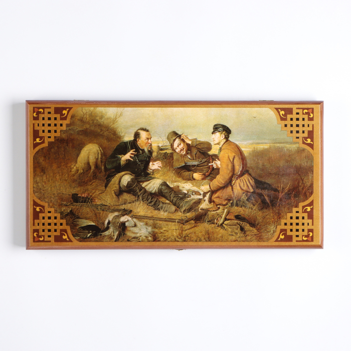 Нарды деревянные большие, настольная игра Нарды деревянные большие, настольная игра "Охотники на привале", 50 х 50 см, с шашками