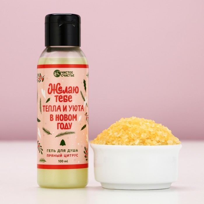 Подарочный набор косметики «С Новым Годом», гель для душа 100 мл и соль для ванны 100 г, аромат пряного цитруса, ЧИСТОЕ СЧАСТЬЕ Подарочный набор косметики «С Новым Годом», гель для душа 100 мл и соль для ванны 100 г, аромат пряного цитруса, ЧИСТОЕ СЧАСТЬЕ