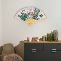 Веер бамбук, текстиль h=50 см "Павлины на ветке" белый Веер бамбук, текстиль h=50 см "Павлины на ветке" белый