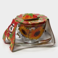 Чайная пара &laquo;Подсолнух&raquo;,стеклянная, чашка+блюдце, 200 мл, d=92 мм