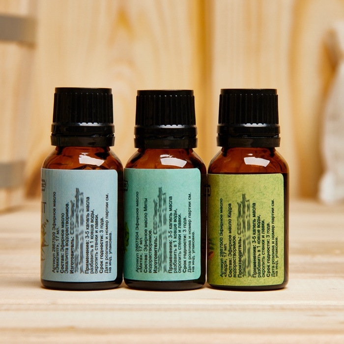 Набор эфирных масел эвкалипт, мята, кедр, Набор эфирных масел эвкалипт, мята, кедр, "Добропаровъ", 3 шт по 17 мл