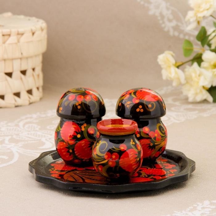 Набор для специй &laquo;Грибы&raquo;, хохлома