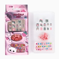 Детские накладные ногти &laquo;Сладкий котик&raquo;, 12 шт, набор с браслетом и заколками
