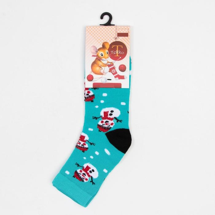 Носки детские &laquo;Снеговики&raquo; цвет василёк, размер 22-24