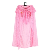 Карнавальный набор принцессы плащ гипюр розовый,корона,длина 100см