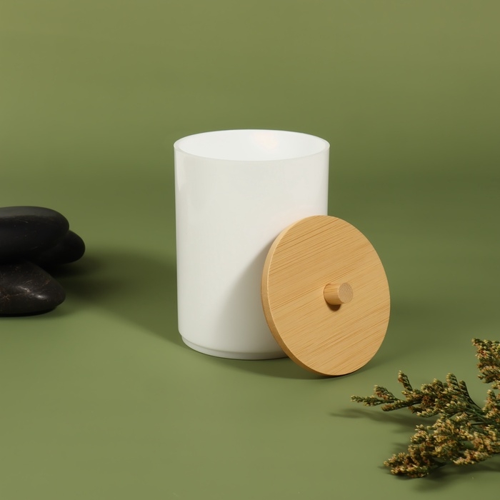 Органайзер для хранения ватных палочек &laquo;BAMBOO&raquo;, с крышкой, d = 6,8 &times; 10 см, цвет белый/коричневый
