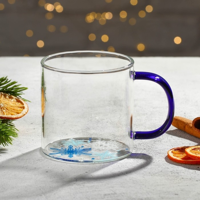 Кружка новогодняя стеклянная &laquo;Снежинки&raquo;, 350 мл
