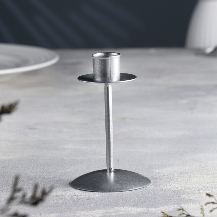 Подсвечник "Боб" металл на одну свечу, 7,4х12 см, серебро
