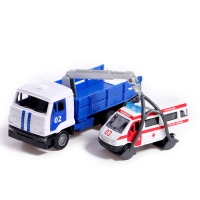 Машина металлическая &laquo;KAMAZ эвакуатор&raquo;, 12 см, открываются двери, подвижные детали, инерция, скорая помощь 7,5 см