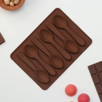 Форма для шоколада Доляна «Ложечки», силикон, 18×12×1,2 см, 6 ячеек (9,8×2,3 см), цвет коричневый Форма для шоколада Доляна «Ложечки», силикон, 18×12×1,2 см, 6 ячеек (9,8×2,3 см), цвет коричневый