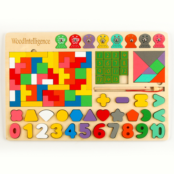 Развивающая игра 6 в 1 &laquo;Рыбалка+танграм+пятнашки+тетрис+фигуры+цифры&raquo; 30&times;45&times;0,8 см