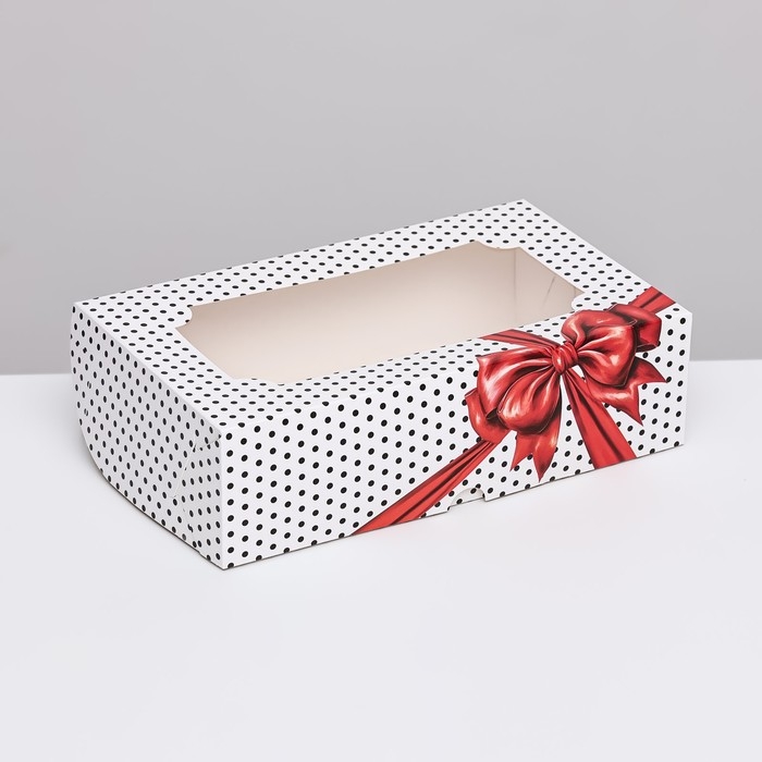 Коробка складная с окном под зефир Коробка складная с окном под зефир "Горошек с бантиком", 25 х 15 х 7 см