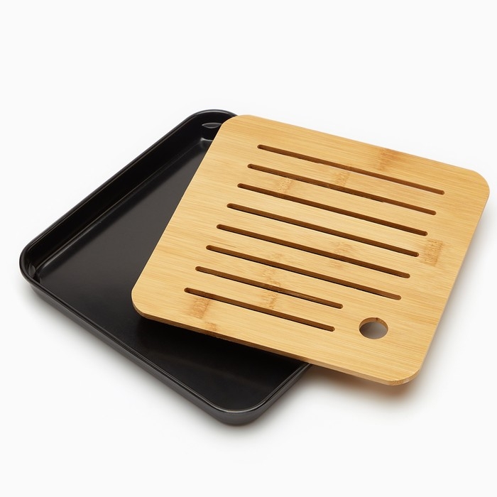 Поднос для чайной церемонии, 20 х 20 х 2.5 см, черный поддон Поднос для чайной церемонии, 20 х 20 х 2.5 см, черный поддон