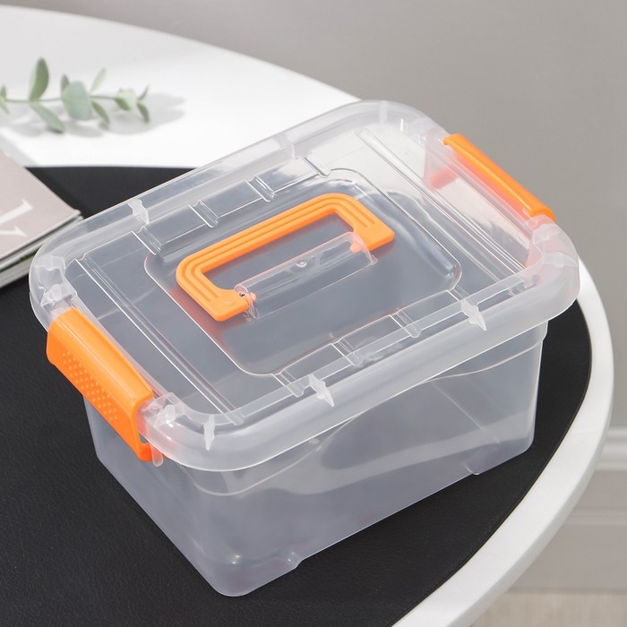 Контейнер для хранения, 20&times;15&times;11 см, крышка с ручкой на защёлке, цвет оранжевый