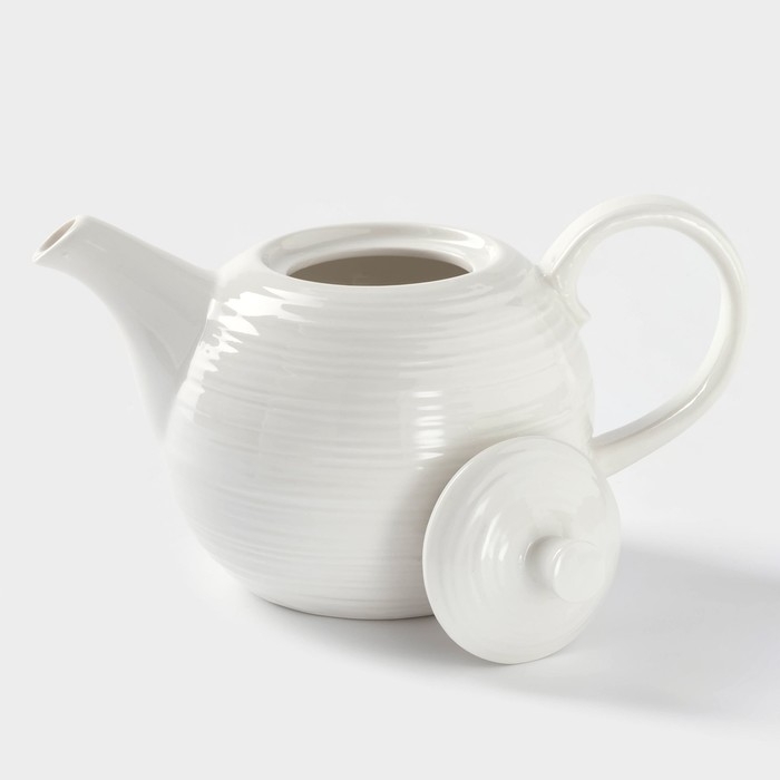 Чайник фарфоровый заварочный с подогревом на бамбуковой подставке BellaTenero &laquo;Полосы&raquo;, 850 мл, цвет белый