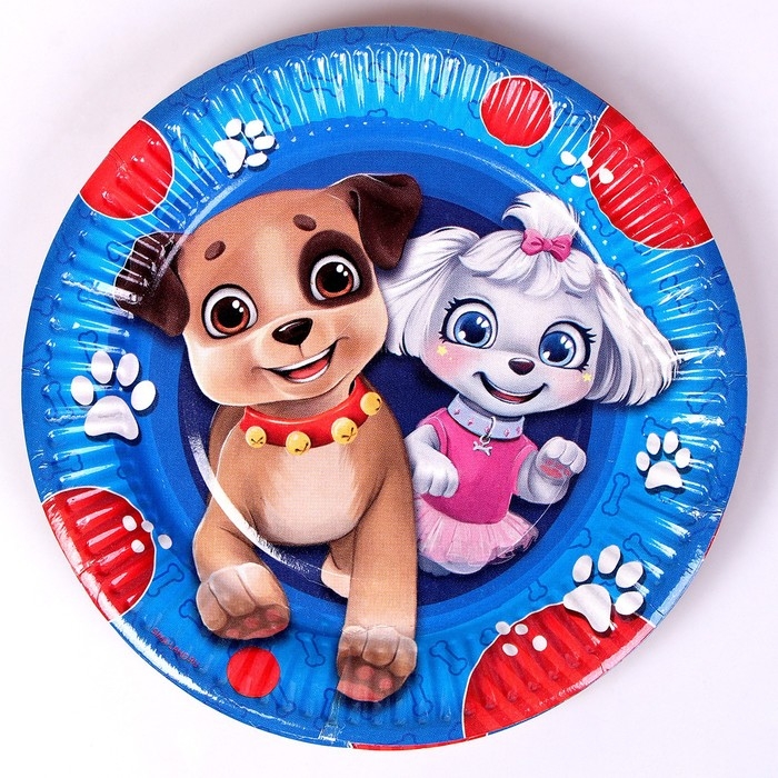 Набор бумажной посуды одноразовый с масками &laquo;Щенята&raquo;: 6 тарелок, 6 стаканов, 6 масок