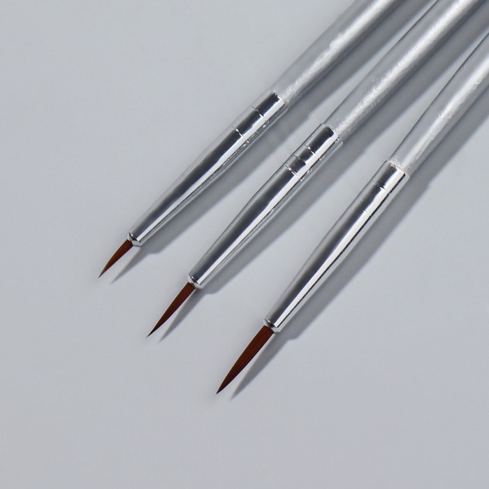 Набор кистей для дизайна ногтей, 3 шт, 16,5 см, в PVC - тубе, цвет серебристый Набор кистей для дизайна ногтей, 3 шт, 16,5 см, в PVC - тубе, цвет серебристый