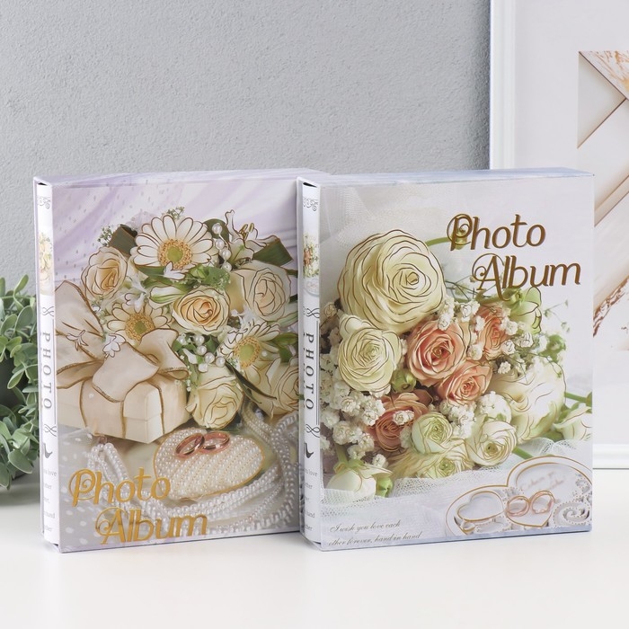 Фотоальбом на 100 фото 10х15 см "Белые розы" золото, в коробке МИКС 5,7х25х26 см