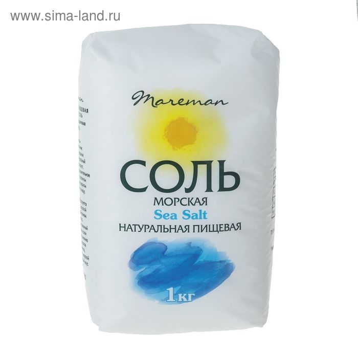 Соль морская натуральная пищевая, средняя (помол №1) Соль морская натуральная пищевая, средняя (помол №1) "Mareman", 1кг