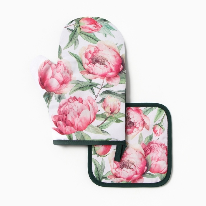 Набор кух."Пионы" варежка-прих.20х27см, прихватка 17х17см 100% п/э