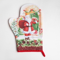 Новый год. Набор Кухонный &laquo;Радости&raquo;, варежка-прихватка 20х28см, прихватка 19х19см, 100%хл