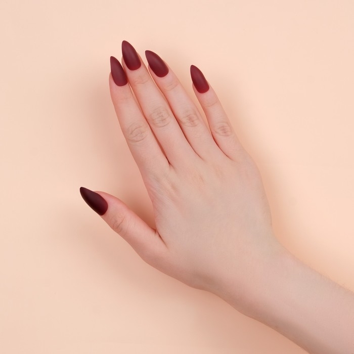 Накладные ногти, 24 шт, с клеевыми пластинами, форма миндаль, матовый/глянцевый, цвет вишнёвый