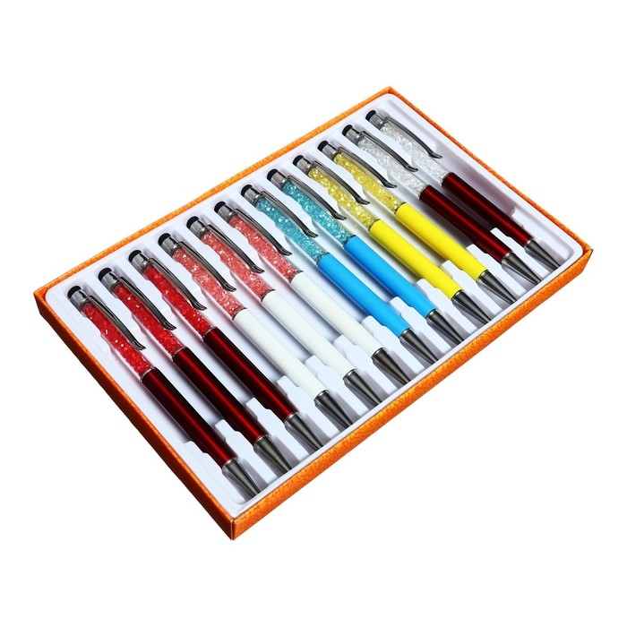 Ручка подарочная, шариковая, поворотный корпус, со стразами и стилусом, МИКС