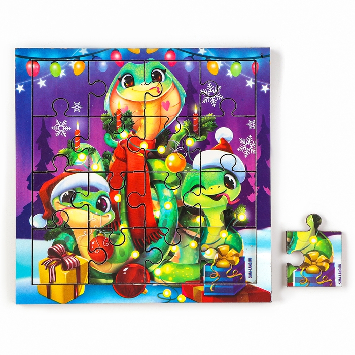 Пазлы для детей деревянные &laquo;Новый год! Новогодняя змея&raquo;, 16 элементов, символ года 2025