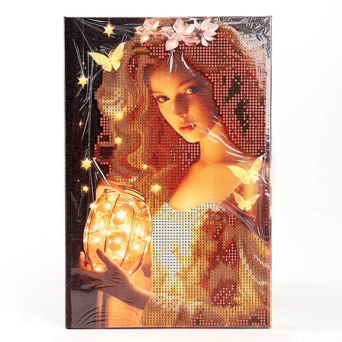 Алмазная мозаика с частичным заполнением на подрамнике «Лесная фея», 20 х 30 см, с гирляндой Алмазная мозаика с частичным заполнением на подрамнике «Лесная фея», 20 х 30 см, с гирляндой