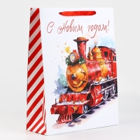 Новый год. Пакет подарочный новогодний ламинированный &laquo;Новогодний поезд&raquo;, L 31 х 40 х 11.5 см, Новый год