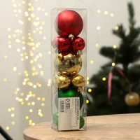 Шары ёлочные новогодние, на Новый год, d=3 и d=6, 15 шт., цвет красный, зелёный и золотой Шары ёлочные новогодние, на Новый год, d=3 и d=6, 15 шт., цвет красный, зелёный и золотой