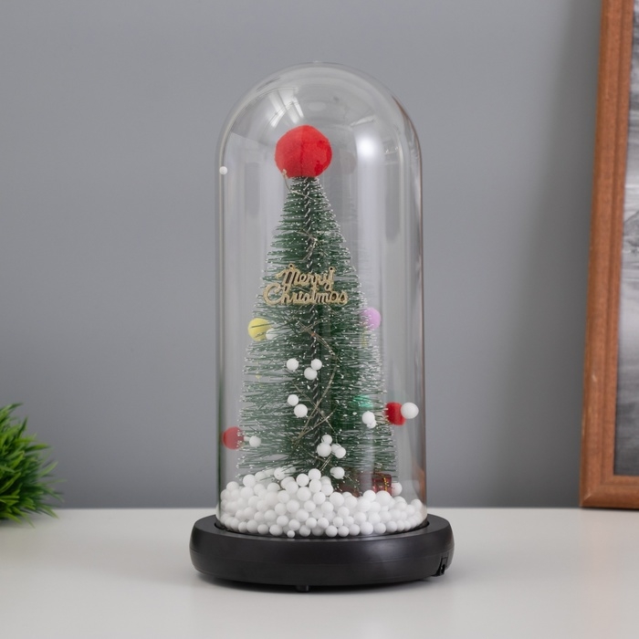Светильник колба &laquo;Елка с шарами&raquo; 1,5Вт, LED, 3xAAA, черный USB 11х11х21см