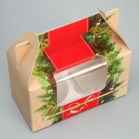 Коробочка для кексов &laquo;Хвоя и шишки&raquo;, 16 х 10 х 8 см, Новый год