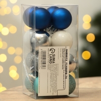 Шары ёлочные новогодние, на Новый год, пластик, d=3 см, 16 шт., цвет синий, серебристый, голубой и белый Шары ёлочные новогодние, на Новый год, пластик, d=3 см, 16 шт., цвет синий, серебристый, голубой и белый