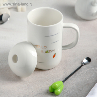 Кружка керамическая с крышкой и ложкой «Морковка», 380 мл, цвет белый Кружка керамическая с крышкой и ложкой «Морковка», 380 мл, цвет белый