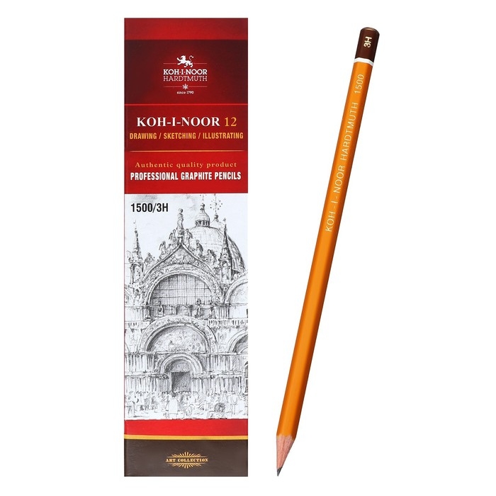 Карандаш чернографитный 2.0 мм, Koh-I-Noor 1500 3H, профессиональный, L=175 мм Карандаш чернографитный 2.0 мм, Koh-I-Noor 1500 3H, профессиональный, L=175 мм