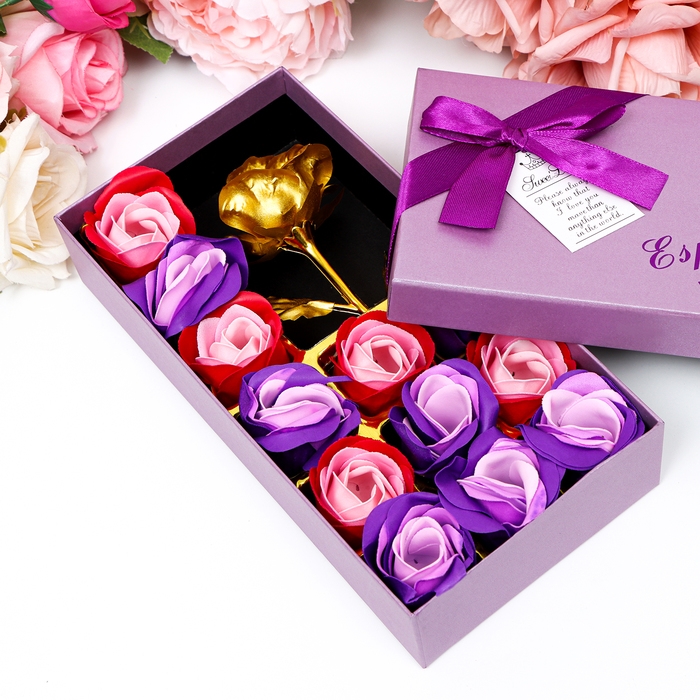 Мыльные розочки цветных оттенков и золотая роза, набор Мыльные розочки цветных оттенков и золотая роза, набор