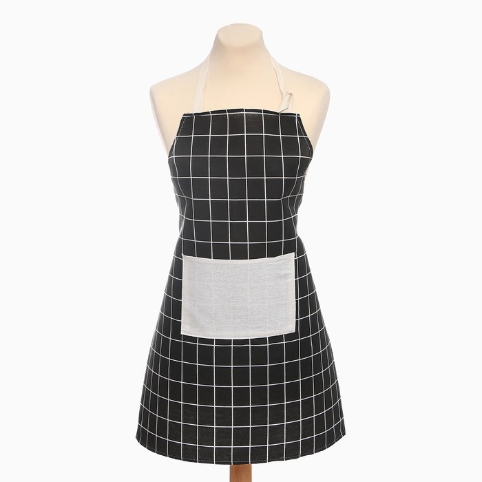 Фартук Экономь и Я Клетка.цвет черный, 56*70&plusmn;4см, 100% хл, рогожка