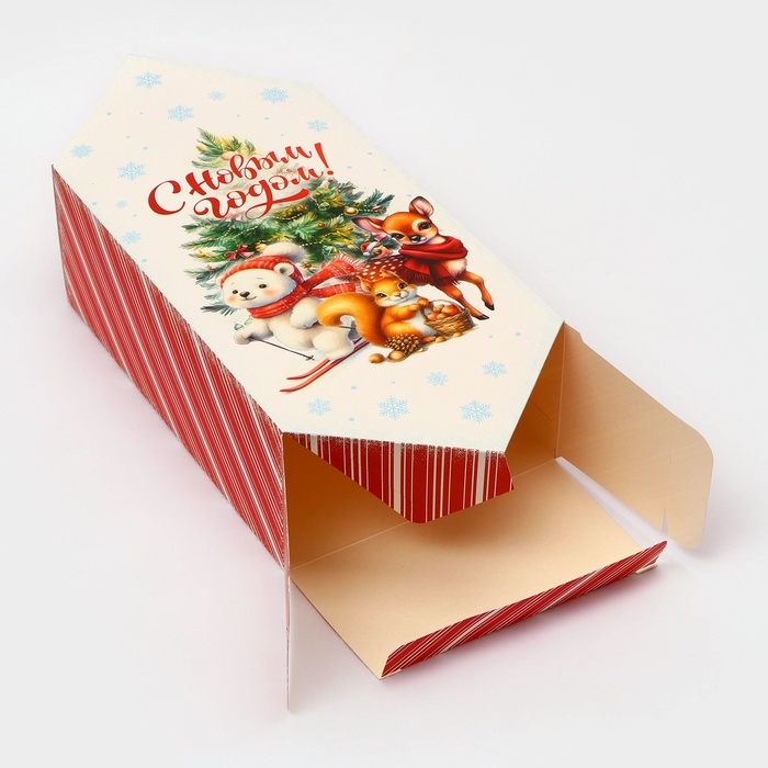 Новый год. Подарочная коробка - конфета новогодняя складная &laquo;Ёлочка и зверята&raquo;, 18 х 28 х 10 см.